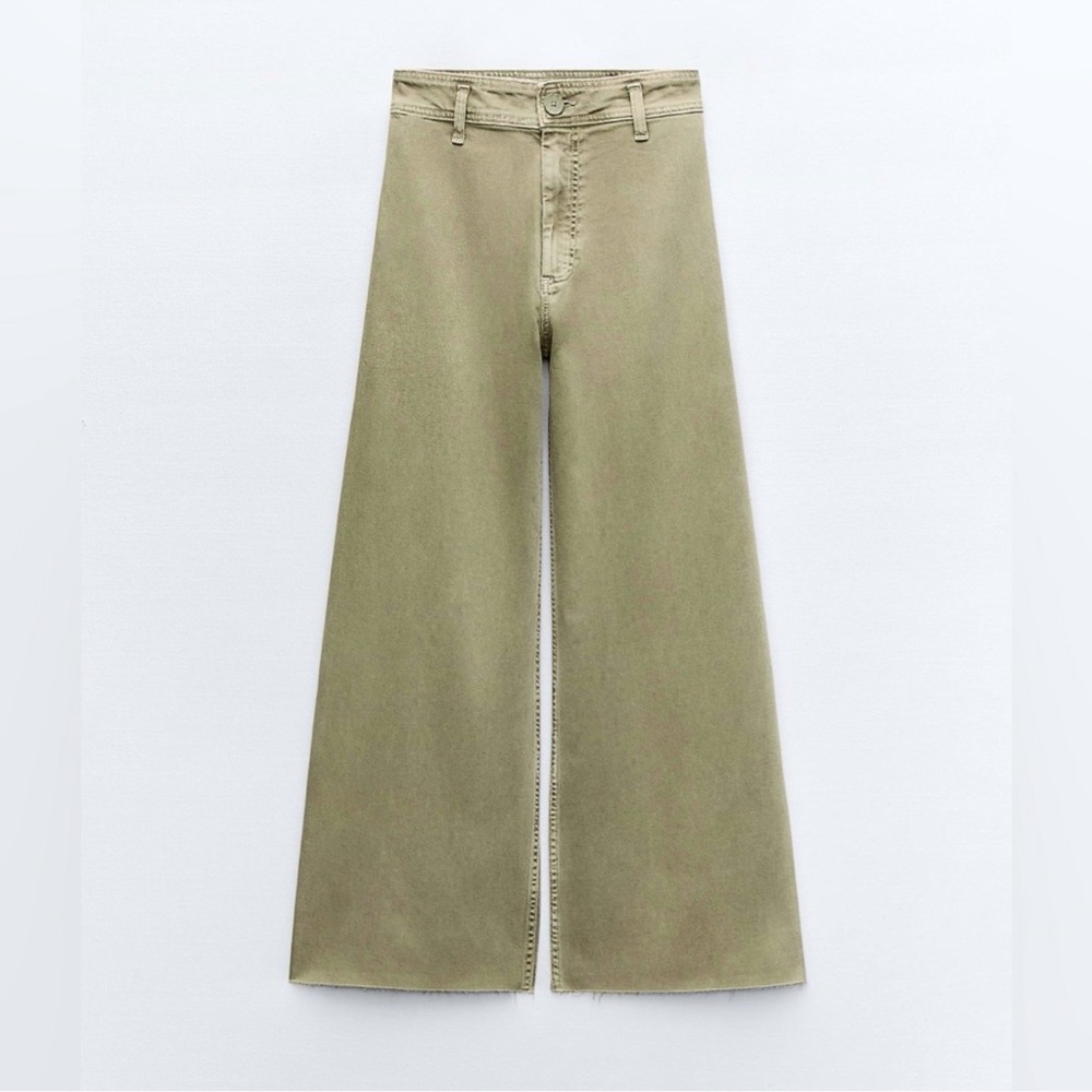 Zara | Marine Wide Leg Raw Hem Ankle Jeans